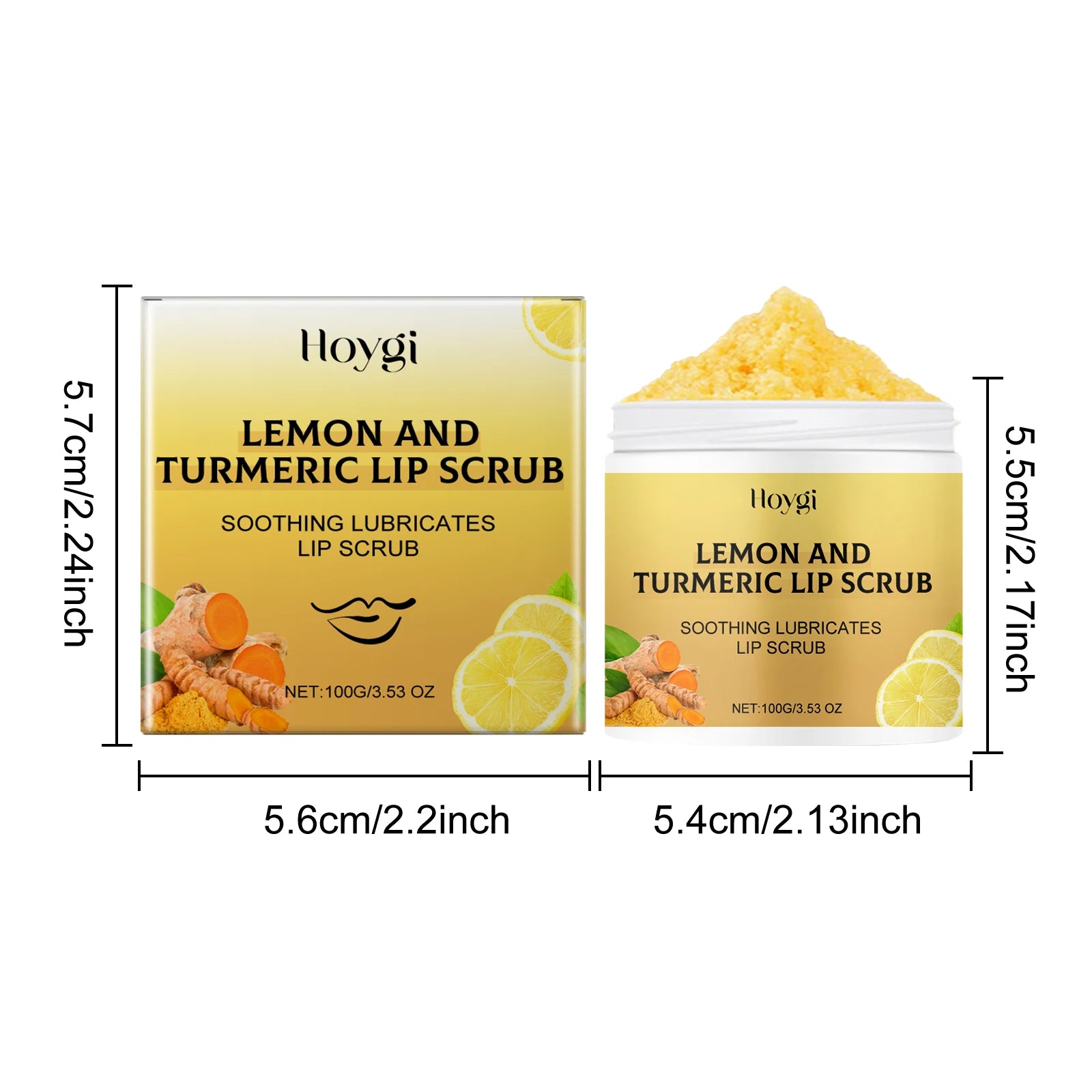 Hoygi 100g Turmeric Lemon Lip Scrub Moisturizing Lip Care Gentle Exfoliating Plumping Remove Dead Skin Nourish Chapped Lip Scrub