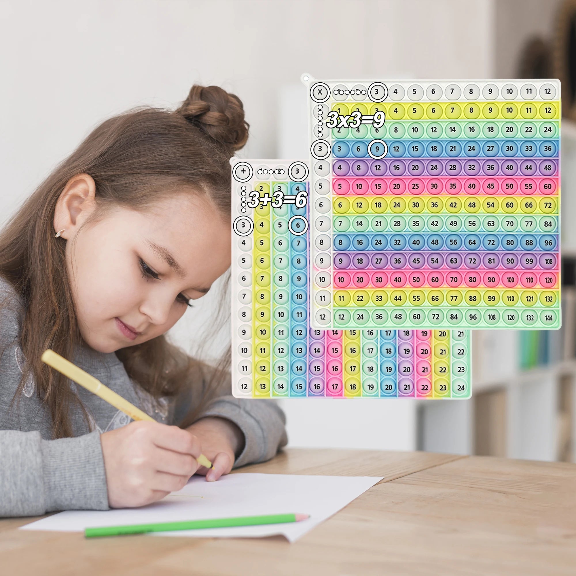 Numbers 12x12 Multiplication 12+12 Addition Math Games Fidget Toy Quick Push Educational Learning Toys with Push Bubbles for Kid