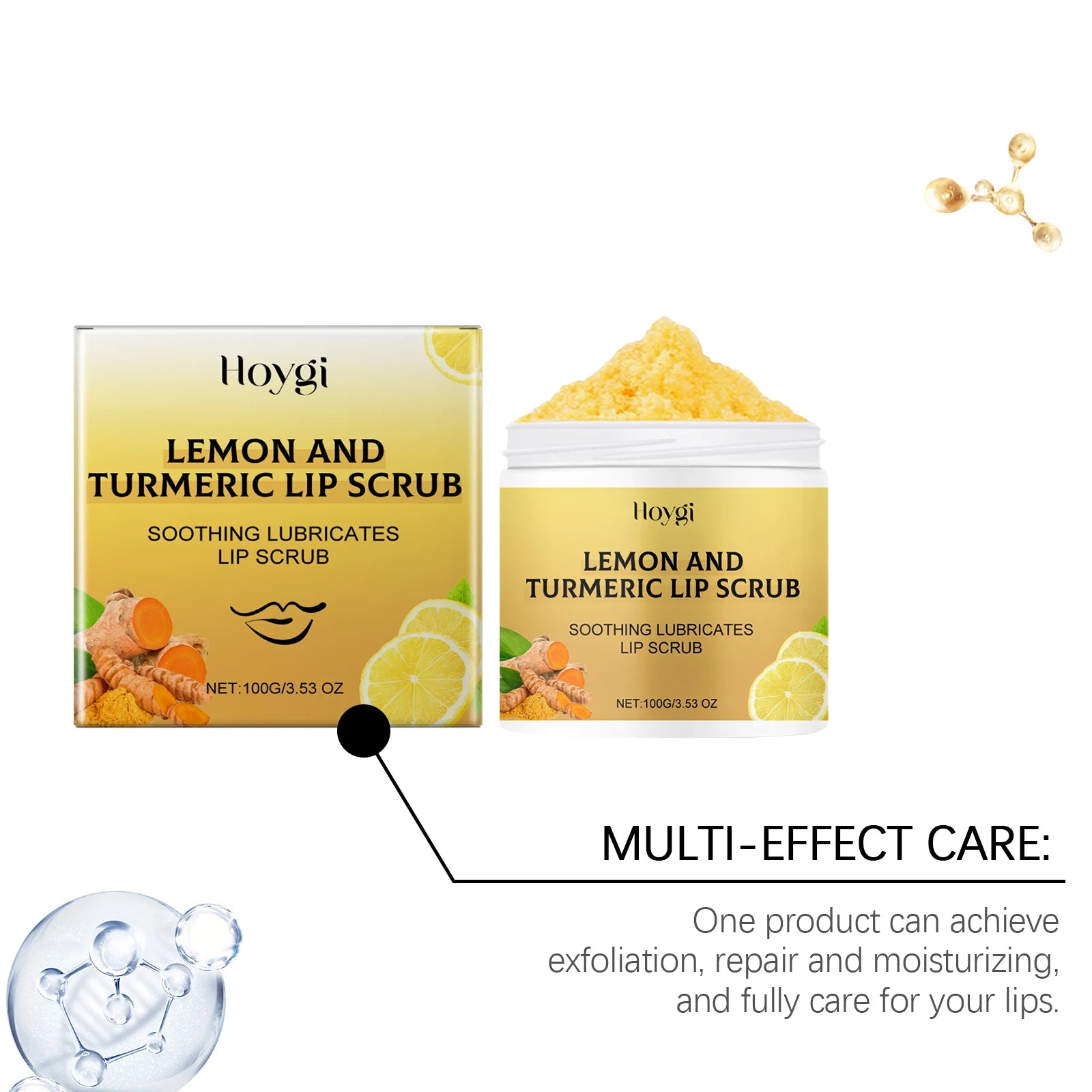 Hoygi 100g Turmeric Lemon Lip Scrub Moisturizing Lip Care Gentle Exfoliating Plumping Remove Dead Skin Nourish Chapped Lip Scrub