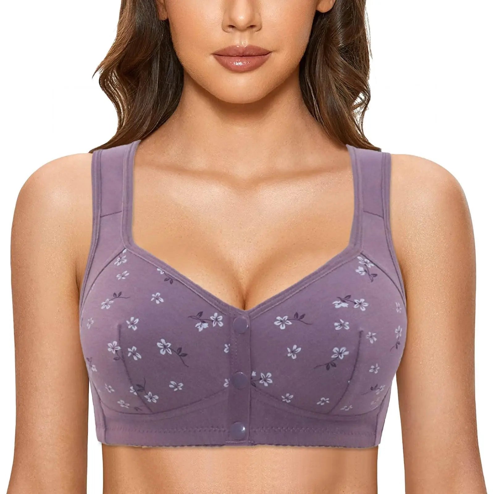 Elegant Front Buckle Floral Bra for Women – 7-Piece Set,  Pressurized Support, Adjustable,  Breathable, Ideal for Breastfeeding