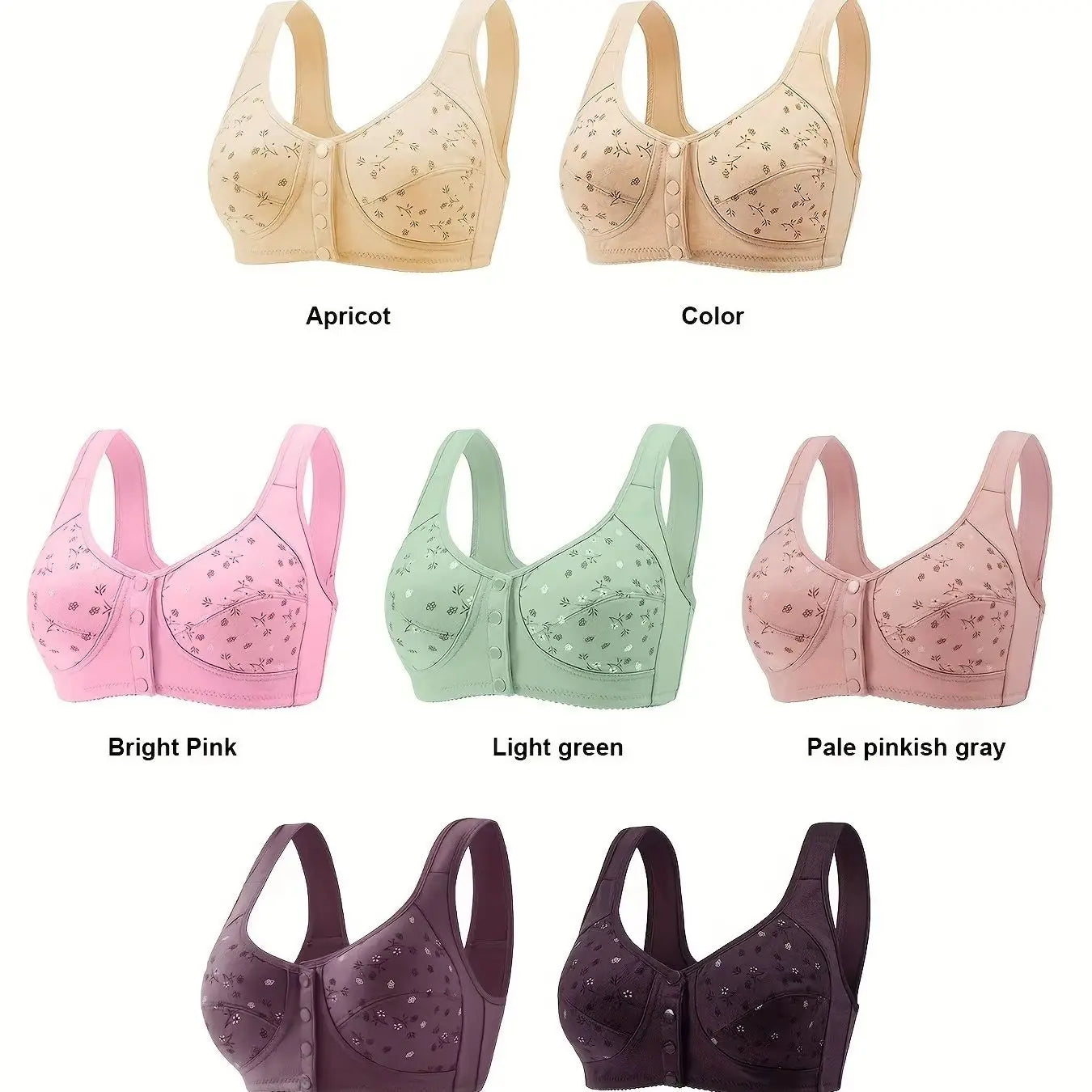 Elegant Front Buckle Floral Bra for Women – 7-Piece Set,  Pressurized Support, Adjustable,  Breathable, Ideal for Breastfeeding