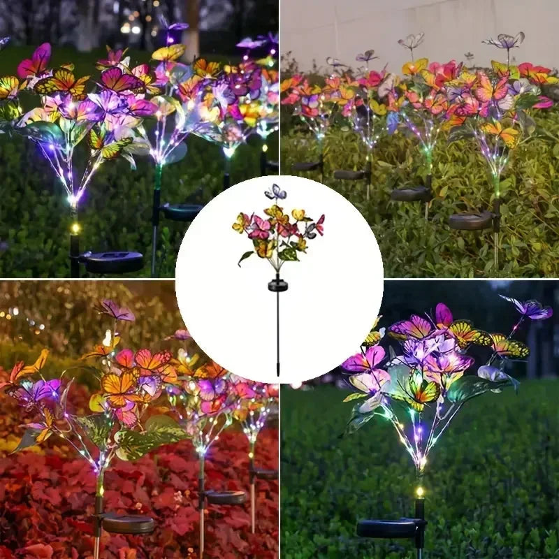 LED Solar Garden Lights Outdoor Solar Butterfly Flower Tree Lights Waterproof for Outdoor Garden Path Atmosphere Roof Decoration
