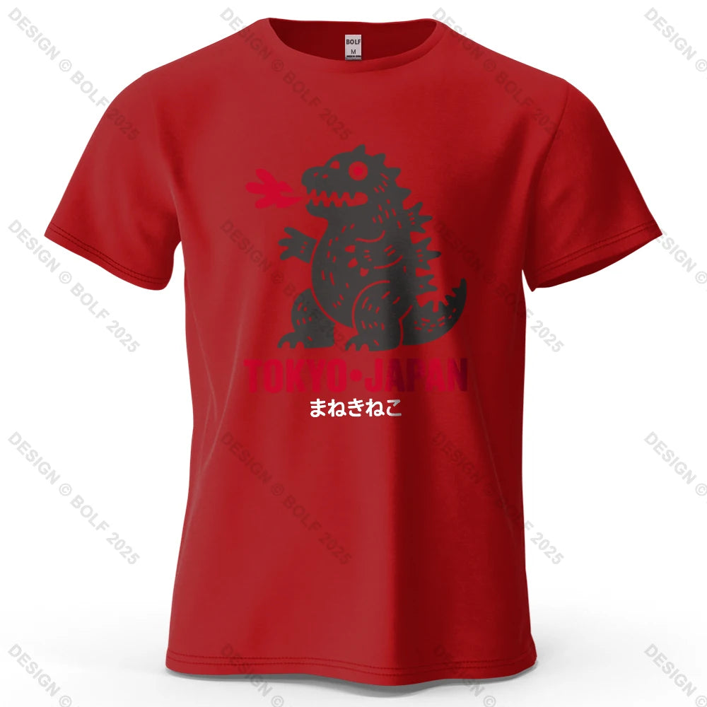 Tokyo Dinosaur Printed Men's T-Shirt 100% Cotton Oversized Japanese Harajuku Graphic Tees for Women Tops Tees Casual Streetwear