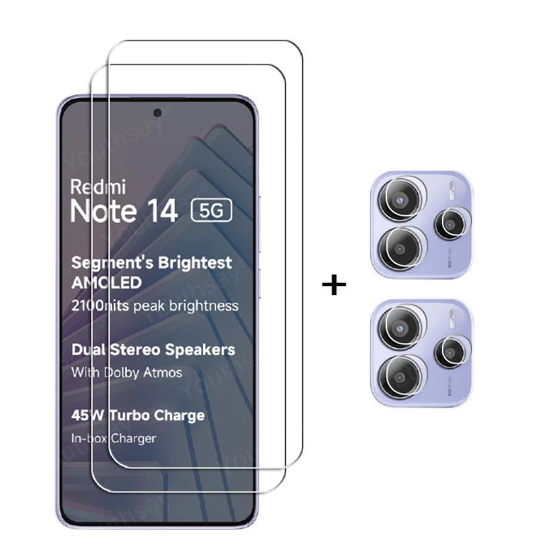 Full Gule Glass For Xiaomi Redmi Note 14 5G Tempered Glass Redmi Note 14 Screen Protector Camera Lens Film Redmi Note 14