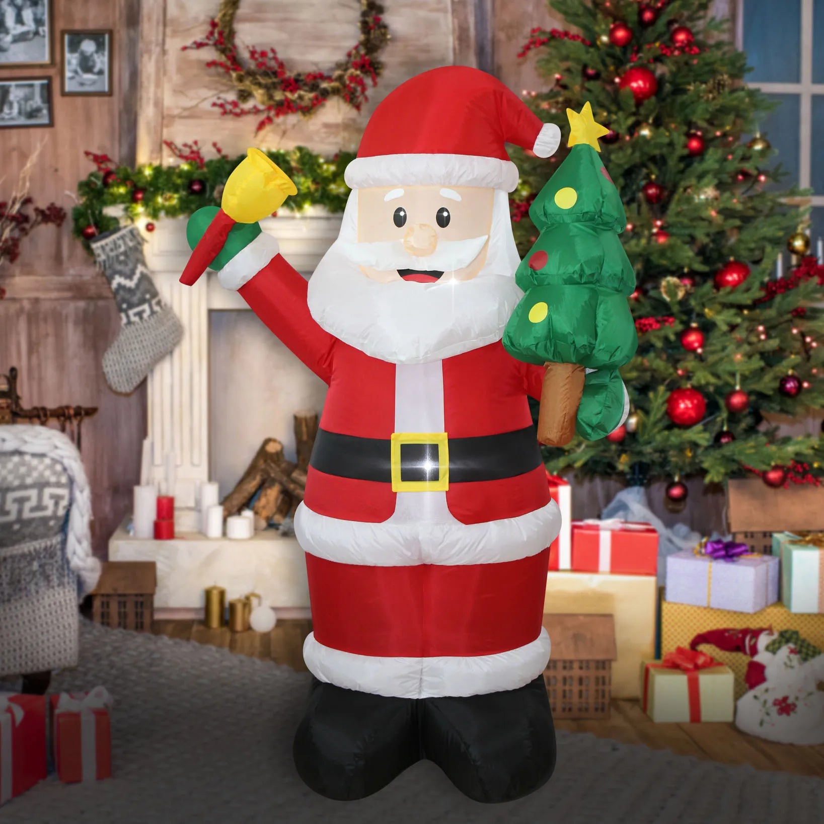 1.5m Christmas Inflatable Santa with Tree LED Lighted Blow Up Outdoor Yard Lawn Decoration for Home Garden Winter Holiday Party