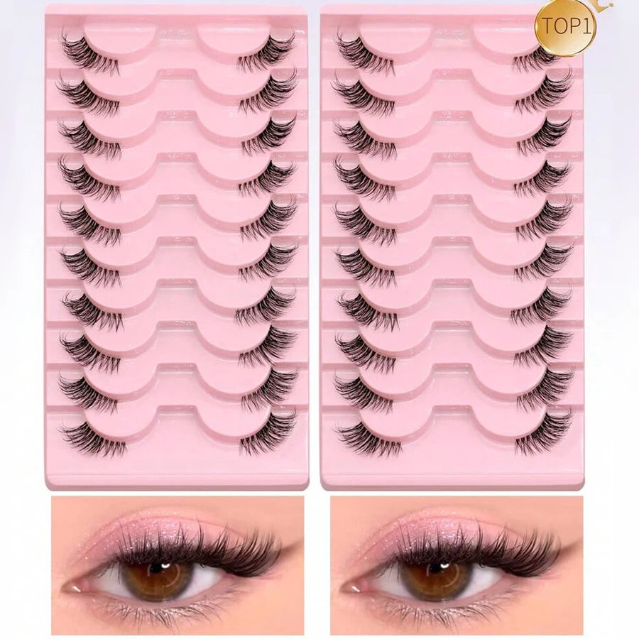 GROINNEYA Two Boxs Half Eyelashes Natural Fluffy Cat Eye Lashes Soft Wispy Faux Mink Lashes Winged End Eye Elongated Eyelashes