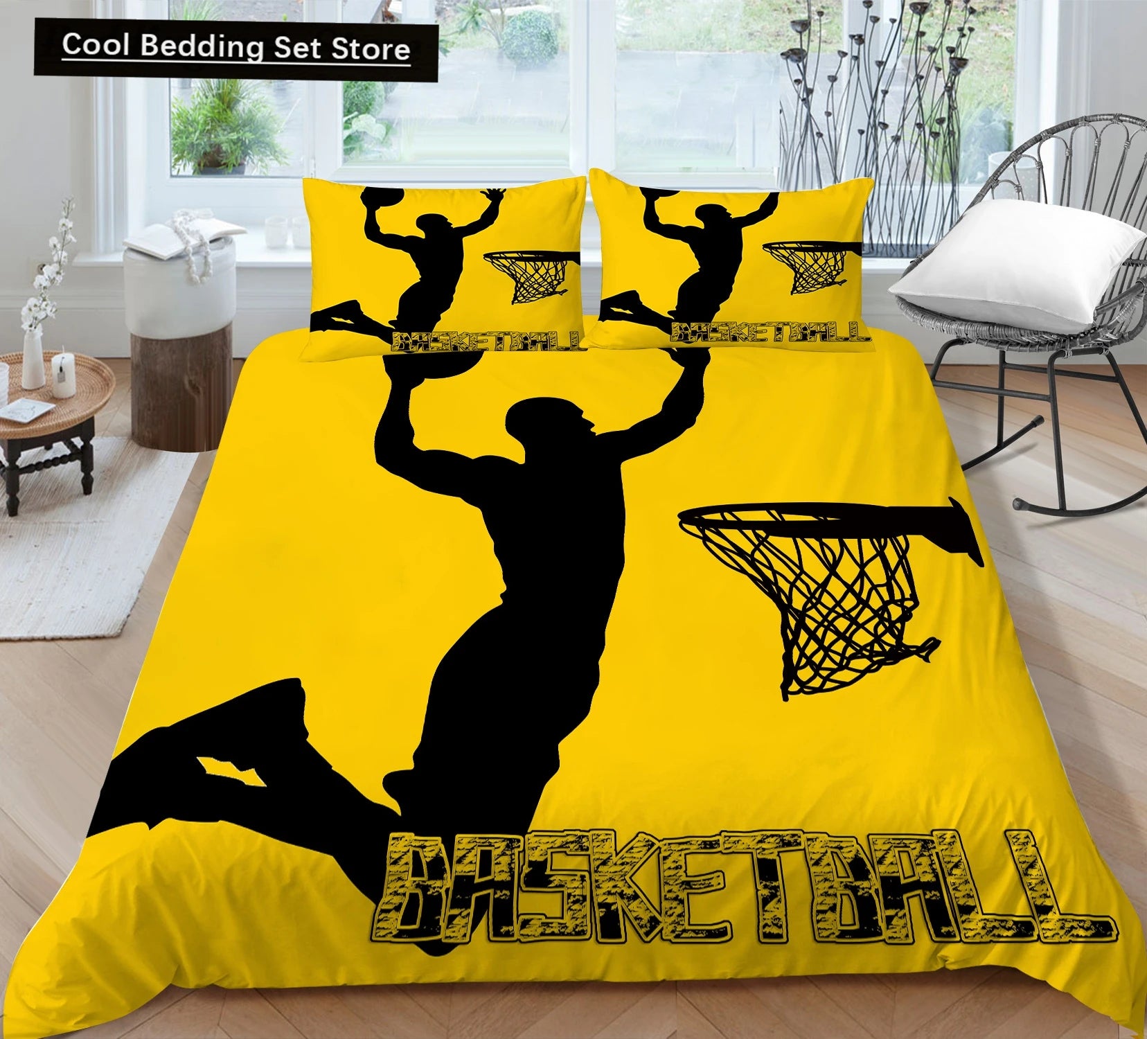 3D Basketball King Queen Duvet Cover Sports Theme Bedding Set for Kids Teens Boys Ball Game Bedroom Decor Soft Comforter Cover
