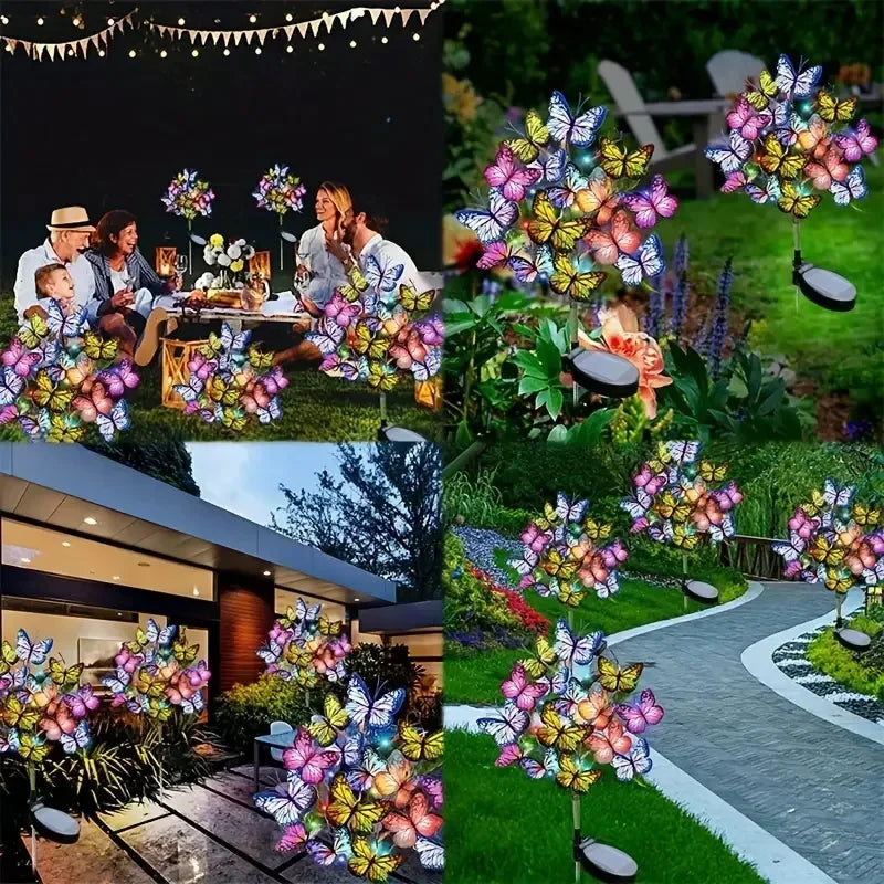 LED Solar Garden Lights Outdoor Solar Butterfly Flower Tree Lights Waterproof for Outdoor Garden Path Atmosphere Roof Decoration