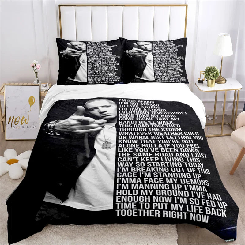 Eminem Hip-Hop Singer Print Bedding Set Exquisite Duvet Cover Comforter Set Luxury Bed Supplies Gift for Birthday