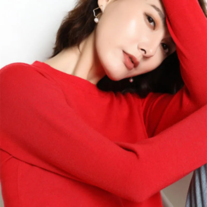 Autumn And Winter Cashmere Sweater Women's Crew Neck Pullover Casual Knitted Top Women's Short Undercoat Fashion 18 Colors