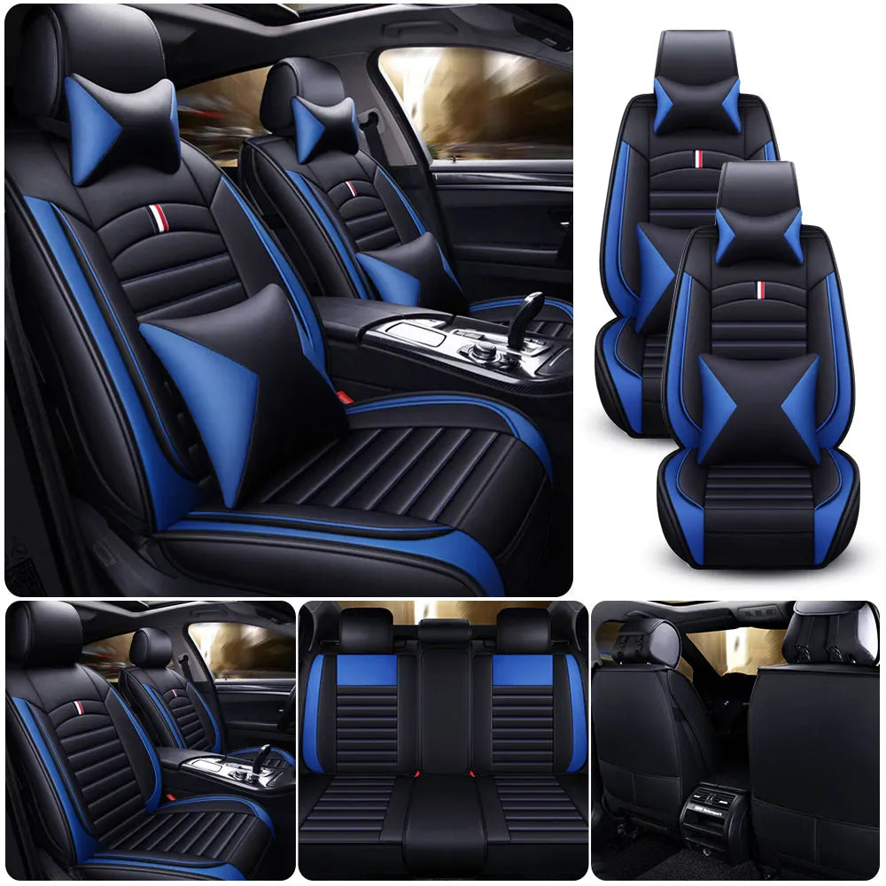 5-Seats PU Leather Car Seat Covers Full set Universal Front Rear Seat Cushion Anti-scratch Protection Four Seasons