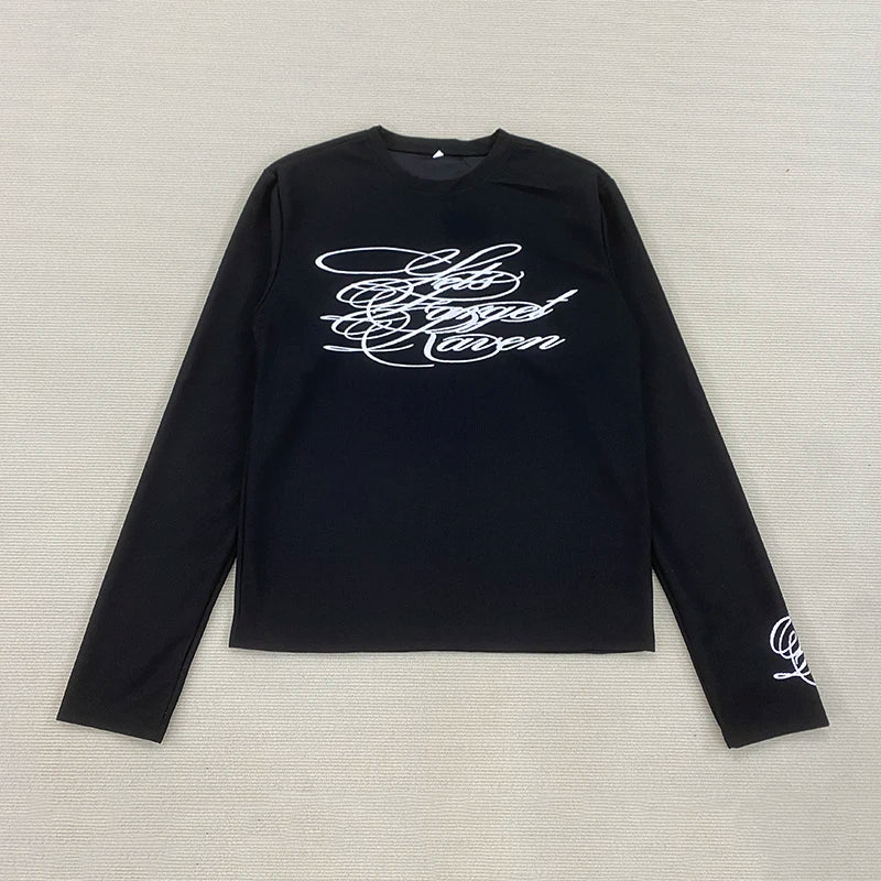 American Dark Retro Y2K Printed Long Sleeved T-Shirt High Street Gothic Trendy Outfit Top for Casual Wear