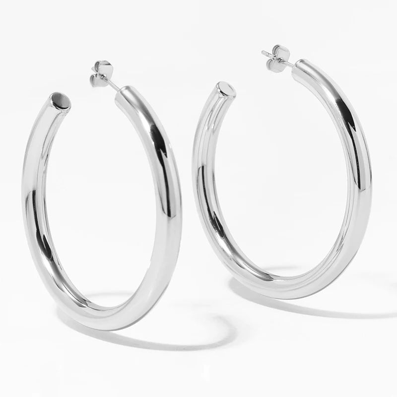 Exaggerated Hollow Thick Big Circle Hoop Earrings For Women Stainless Steel C-Ring Chunky Piercing Earrings Fashion Jewelry Gift