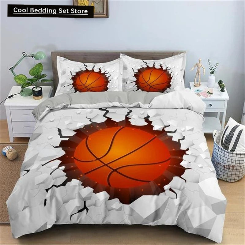 3D Basketball King Queen Duvet Cover Sports Theme Bedding Set for Kids Teens Boys Ball Game Bedroom Decor Soft Comforter Cover