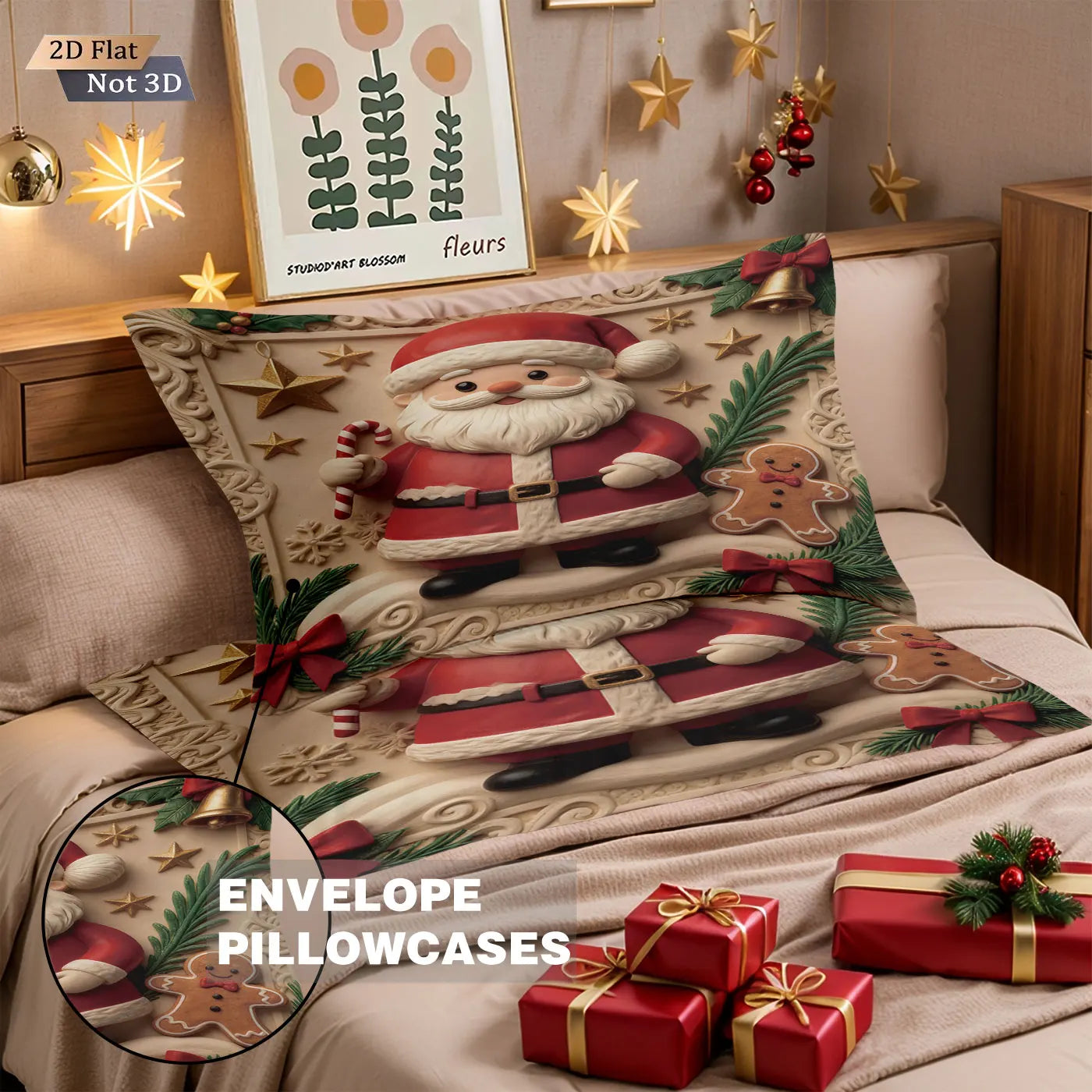 3pcs imitation relief Santa Claus print coreless duvet set, multi size bedroom bedding, holiday decoration, machine washable