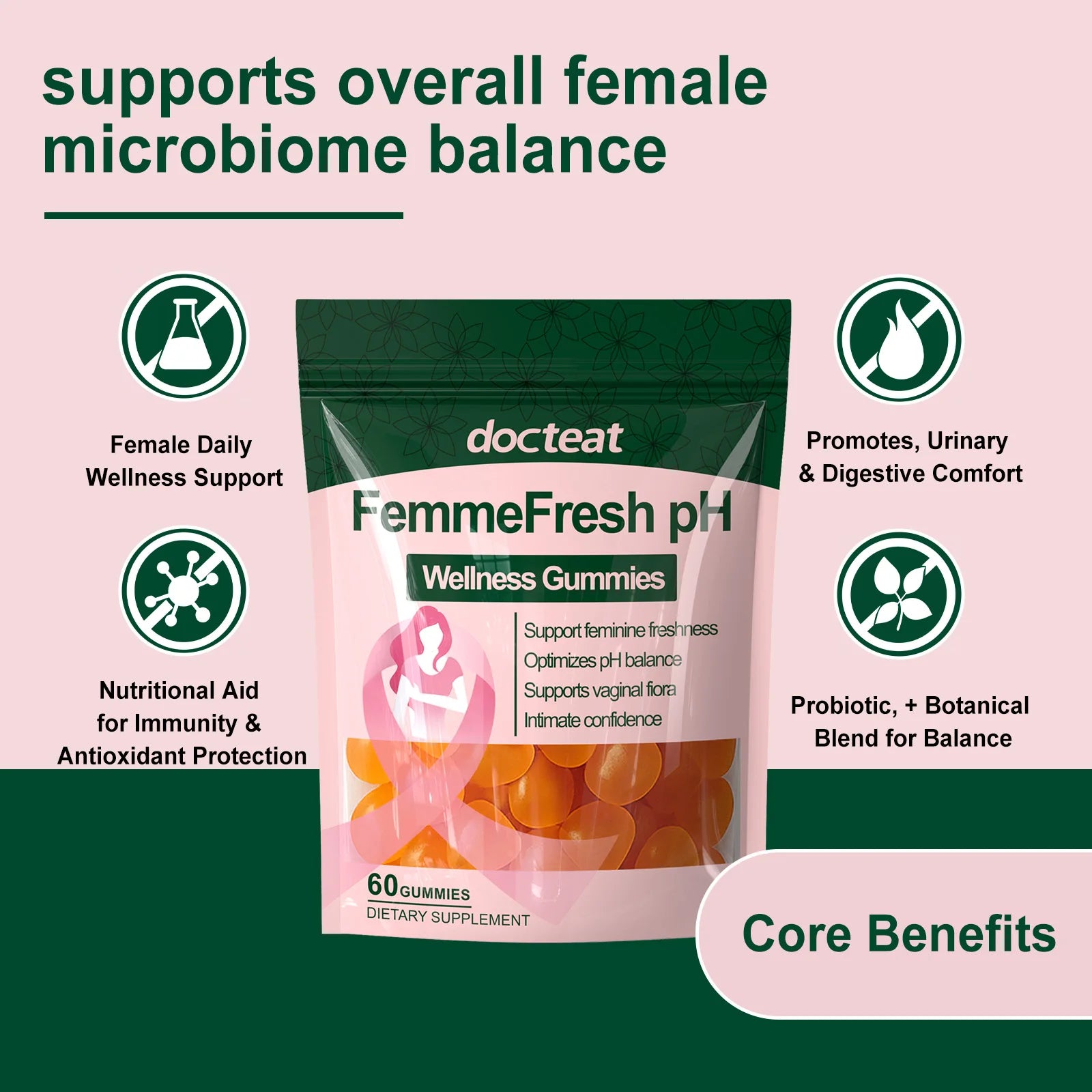 Women's Health Gummies with Cranberry, Probiotics & Vitamin C, Urinary Tract & Immune Support, Digest Balance, 60 Count