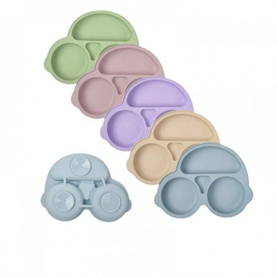 Baby Silicone Car Dining Plate with Suction Cup Cartoon Children Dishes Feeding Toddler Training Baby Self-feedingTableware