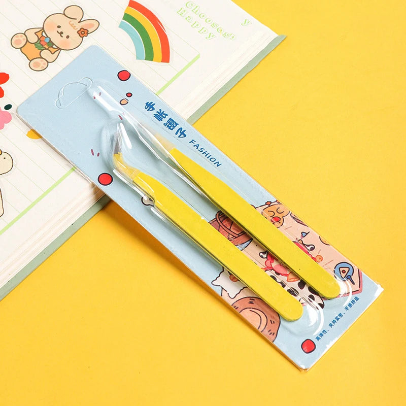 Stainless Steel Straight Curved Tweezers Colorful Pink Blue Purple DIY Eyelash Tweezer Nail Art Sticker Rhinestones Picking Tool