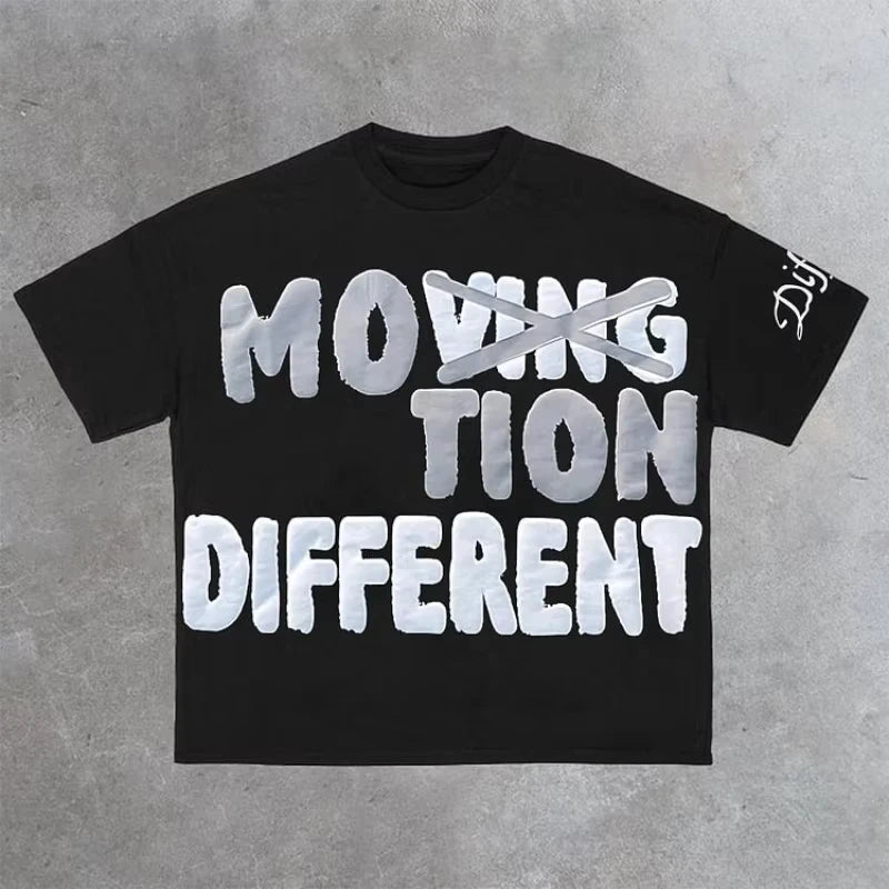 Vintage Motion Different Graphic 100% Cotton Short Sleeve T-Shirt Men Y2K Short Sleeves Oversize Tshirt Streetwear Women Tops