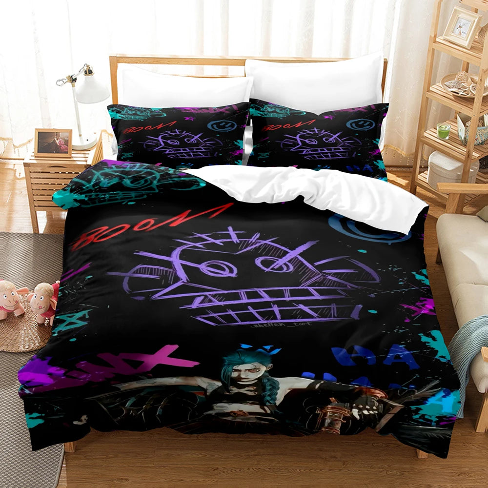 Arcane Anime JinX 3D Bed Linen Set Duvet Cover Set Twin Full Queen King Size Bedding Set Comforter Bedding Sets Arcane Bed Linen
