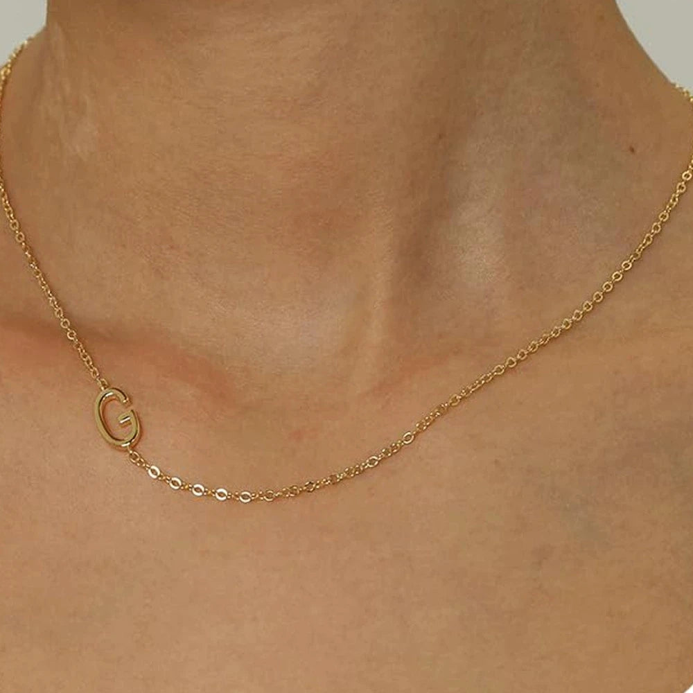 Sideways English Letter Initial Necklace 18K Gold Plated Stainless Steel Necklace Minimalist Initial Pendant Necklace for Women