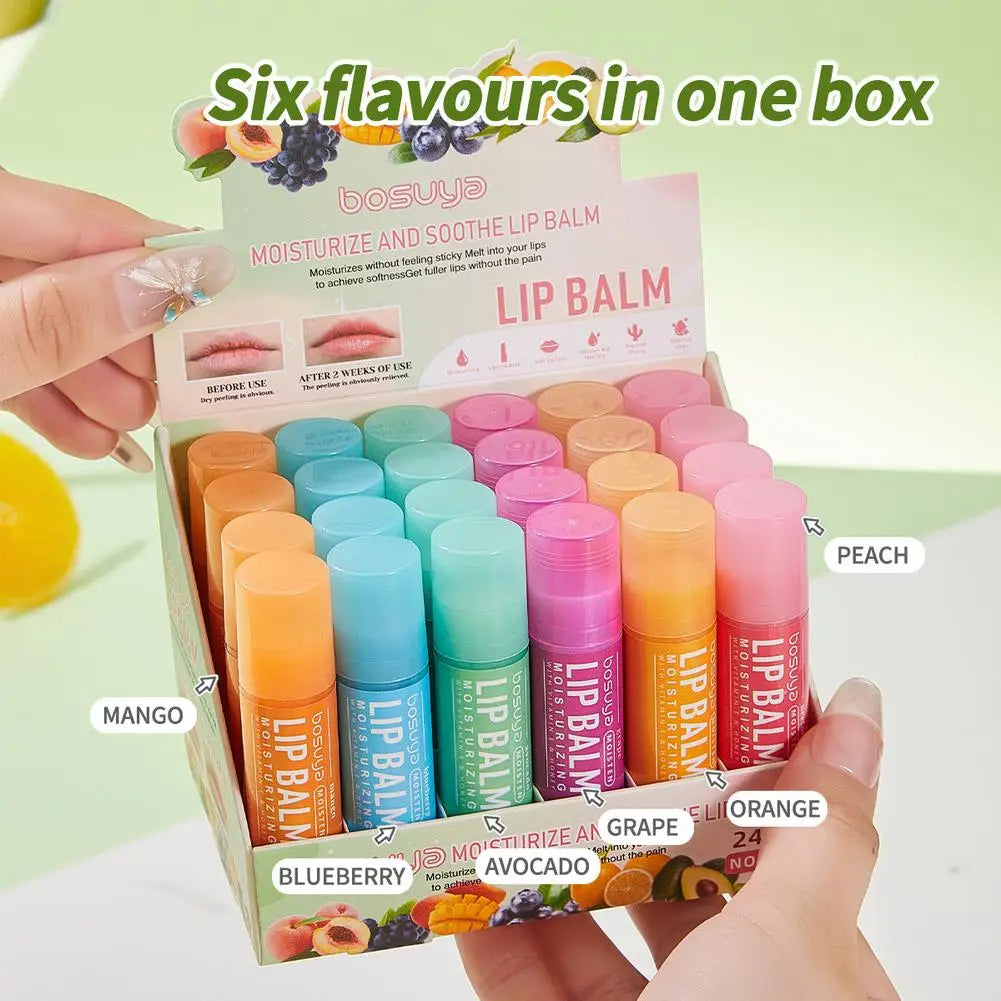 6/24pcs Assorted Fruit Flavor Lip Balm Set - Hydrating, Nourishing & Prevents Chapped Lips - Care for Dry Lips & Fine Lines