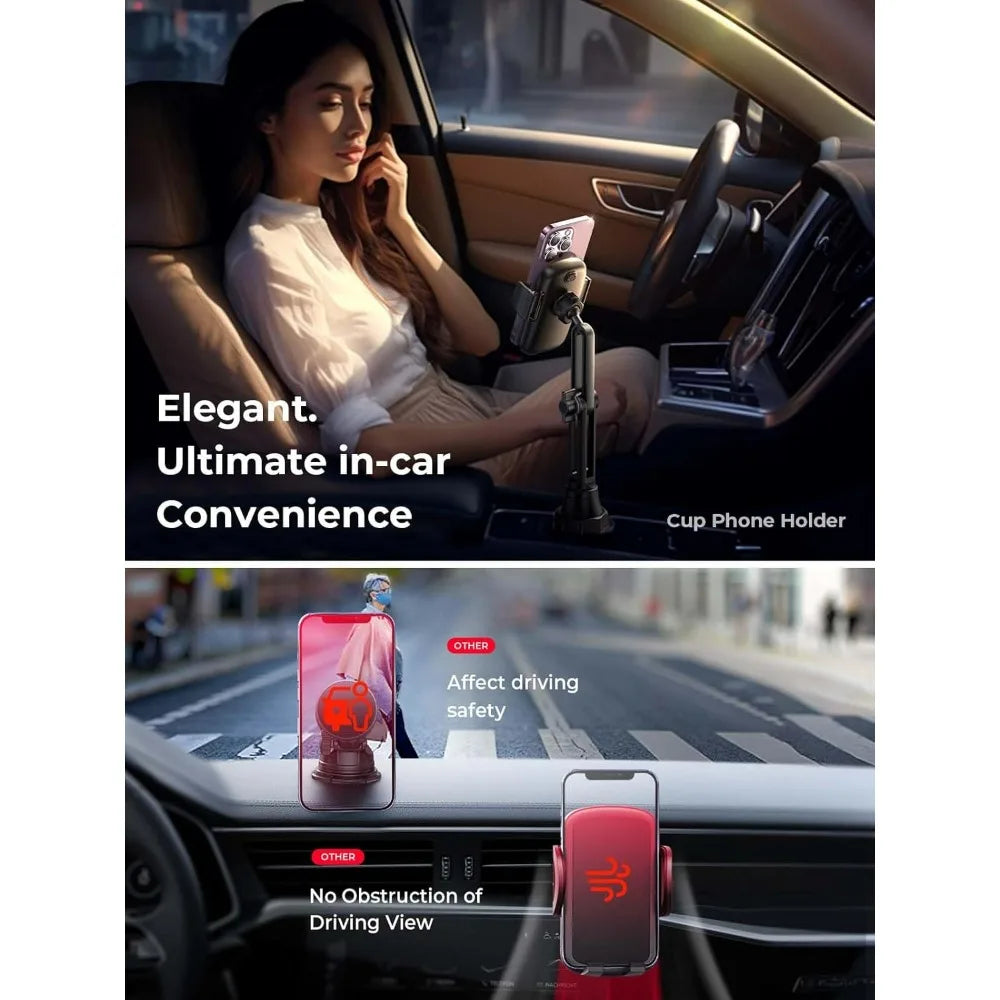 Upgraded Cup Phone Holder – 360° Adjustable Fits all 4-7" Phones in Cars golf Carts & Cradles Universal Car Mount.Car Holder