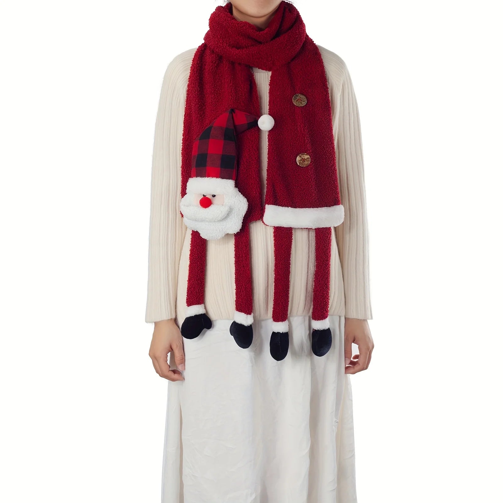 Women's Christmas Scarf Plush Warm Soft Extra-Long Snowman Santa Claus Reindeer-Patterned Scarves Winter Fashion Shawls