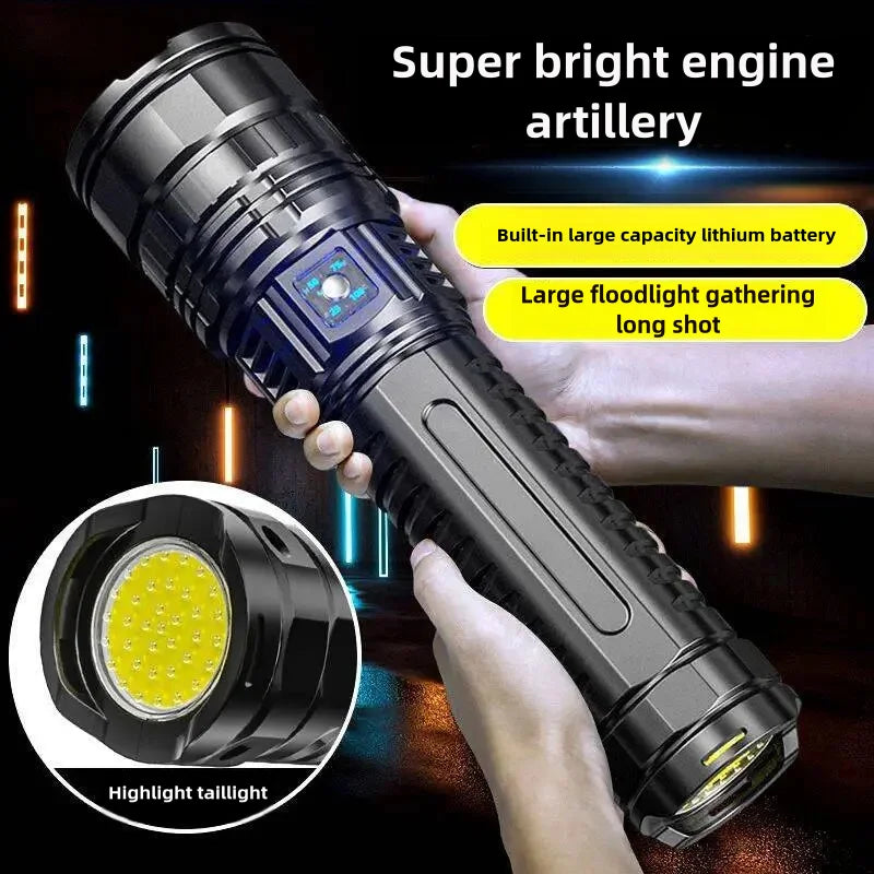 10000W Built-in Battery Flash Light Emergency Spotlights 9km 990000000LM Most Powerful Led Flashlights Tactical Torch 25000mah
