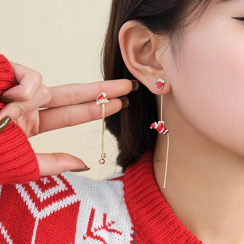Trendy Christmas Asymmetrical Santa Claus Snowman Snowflake Dangle Earrings for Women Xmas Tree Earring Girls New Year Jewelry