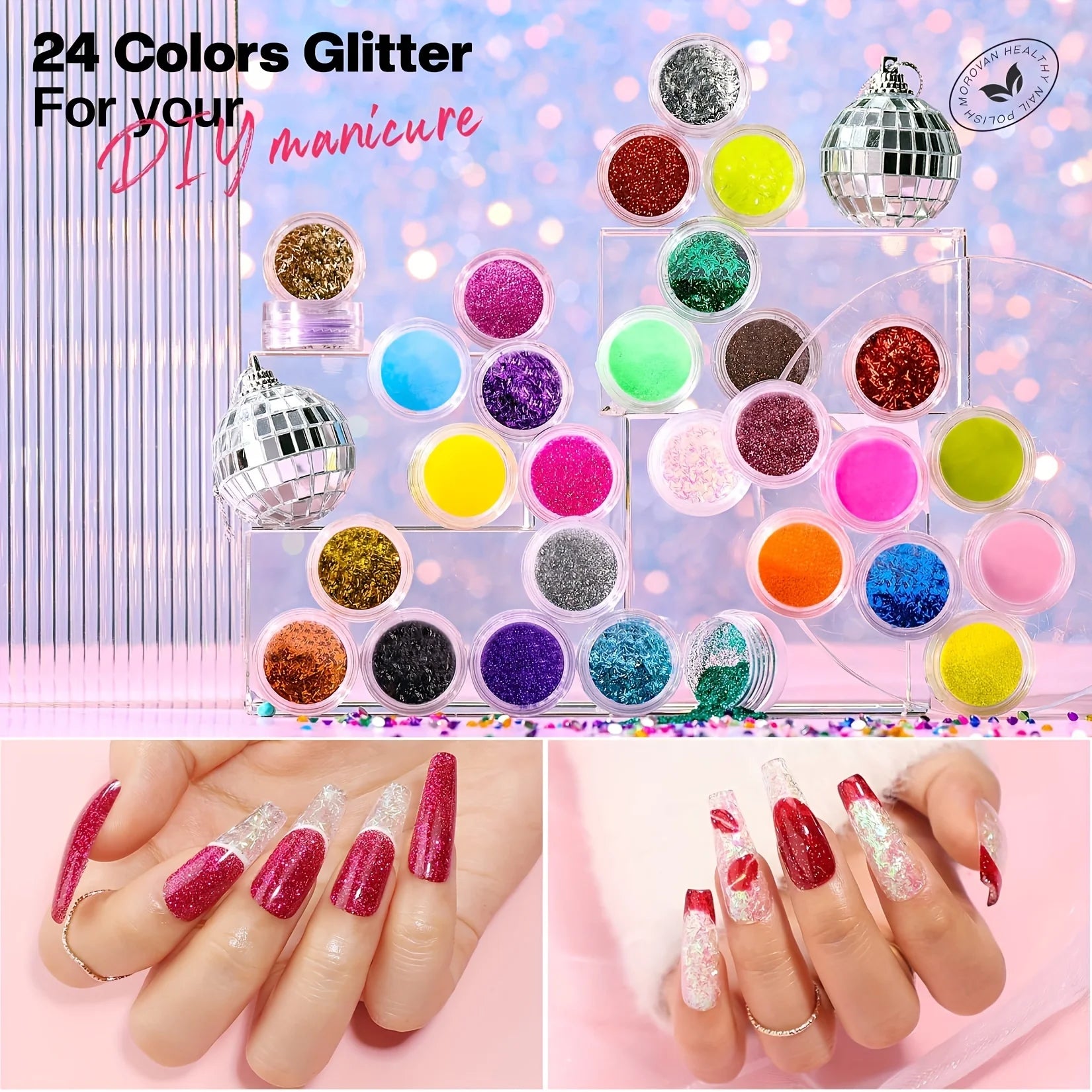 Morovan Acrylic Nail Kit for Beginners: with Everything Professional Gel Polish Kit with U V Lamp Acrylic Nail Set with Glitter