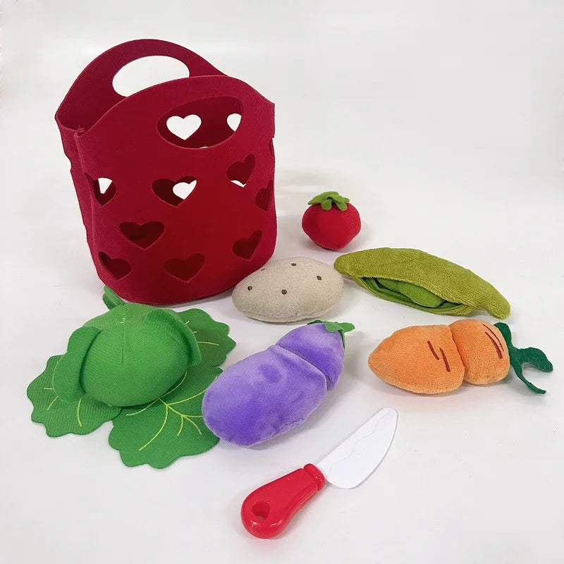 8pcs Felt Food vegetable basket Set Soft Felt cloth Fruits Pretend Play Toy Felt Fruit Children Kitchen Role Playing Toys Gifts
