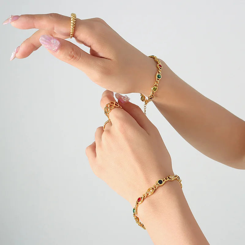 Colorful Zircon Necklace Bracelet Women Set Fashion Non Tarnish Chain Designer Jewelry  Copper Gold Plated Accessories 2024