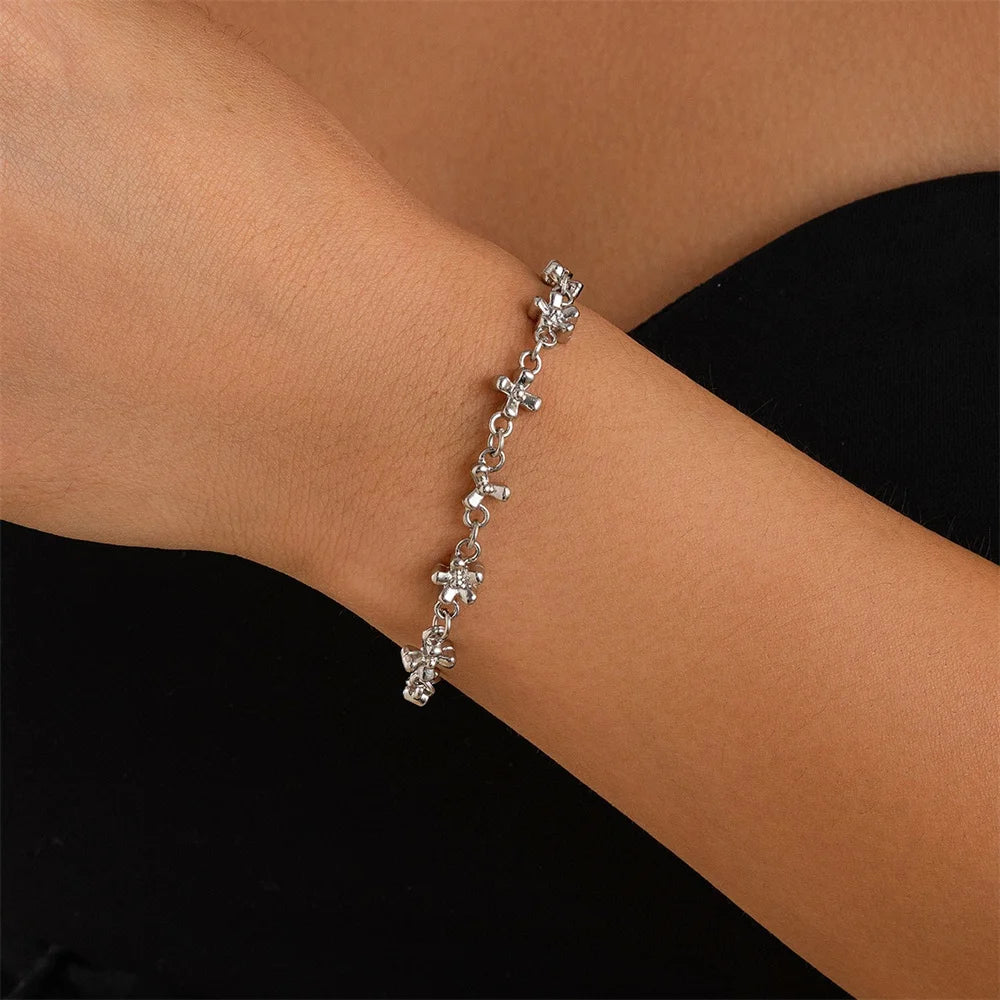 Shiny Cross Pendant Necklace for Women Fashion Daisy Molecule Chain Necklace Bracelet Statement Y2K Ins Party Jewelry Gifts 2024