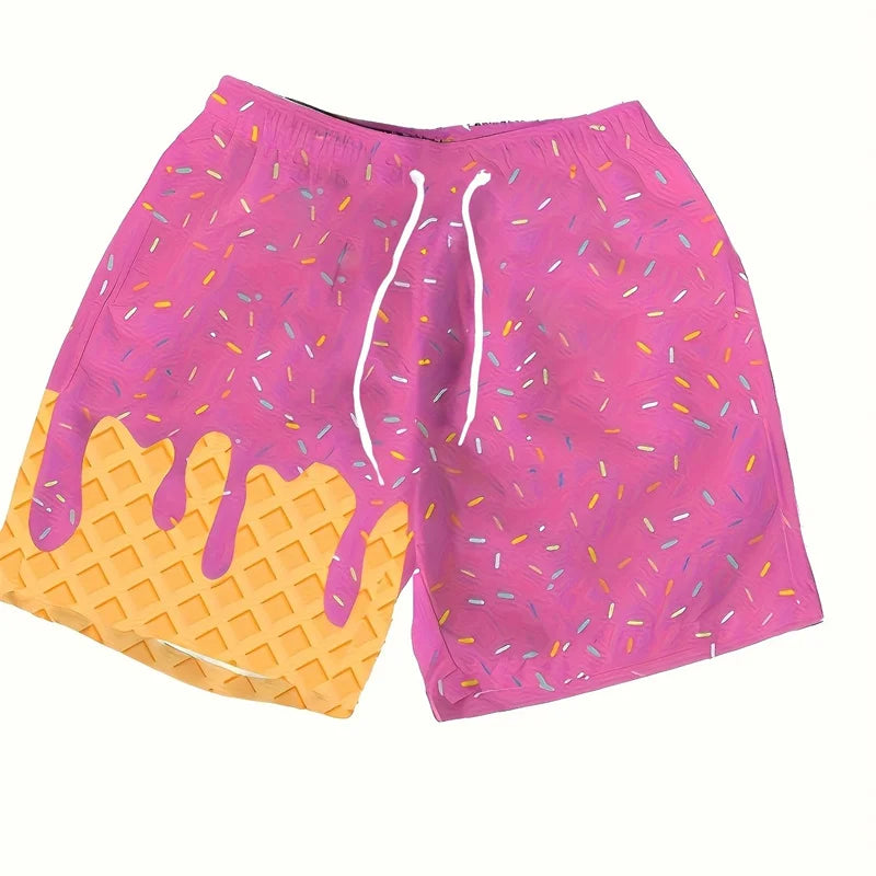 Multi Color Ice Cream Graphic Beach Shorts For Men Kids 3d Printed Cartoon Hawaiian Swimming Trunks Summer Loose Board Shorts