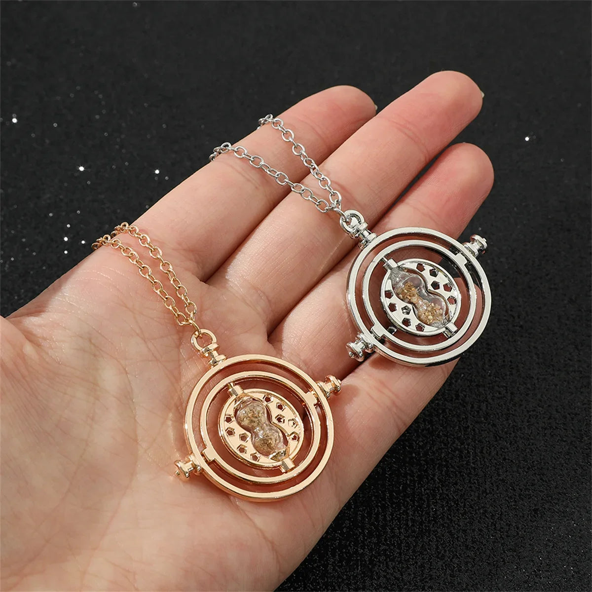 Magic Time Turner Necklace 360 Rotatable Hourglass Potters Cosplay Astronomical Converter Fans Gift