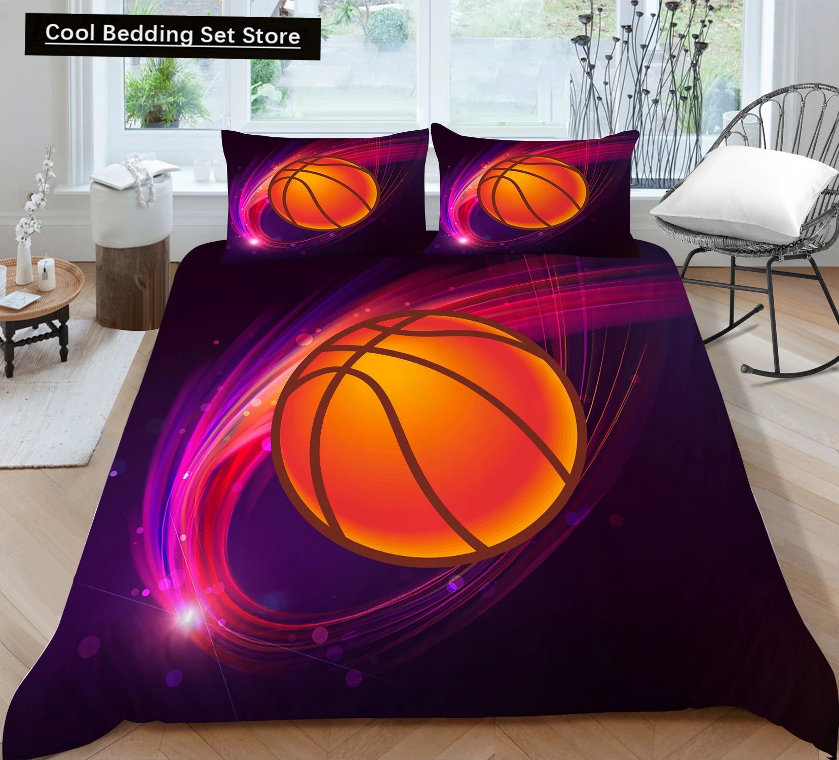 3D Basketball King Queen Duvet Cover Sports Theme Bedding Set for Kids Teens Boys Ball Game Bedroom Decor Soft Comforter Cover