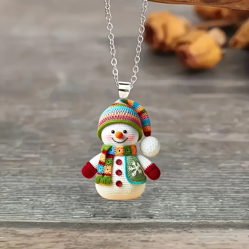 3 cute cartoon snowman earrings necklace set, acrylic graphic design, perfect Christmas gift for girls