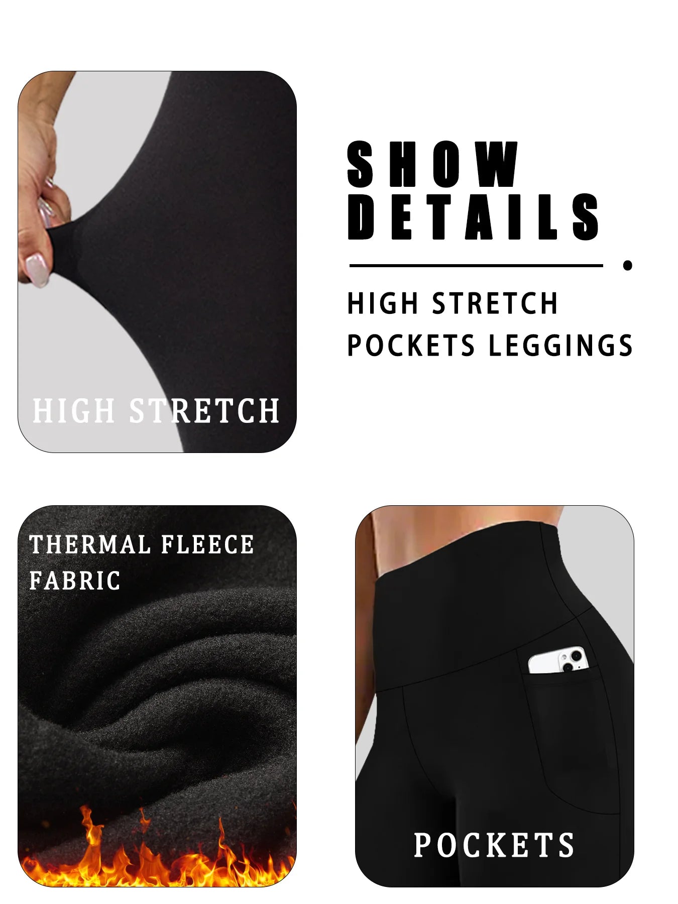 Womens Thermal Fleece Lined High Waisted with pockets Leggings, Workout Winter Warm Thick Tights Soft Yoga Running Pants