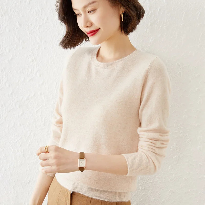Autumn And Winter Cashmere Sweater Women's Crew Neck Pullover Casual Knitted Top Women's Short Undercoat Fashion 18 Colors