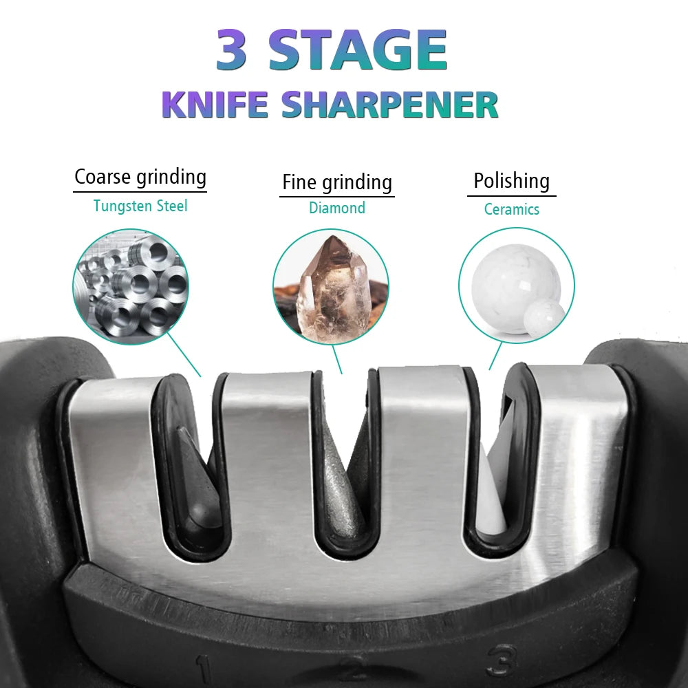 Stainless Steel Household Fast Knife Sharpener Three-Segment Multi-function Hand-Held  Sharpening Stone for Kitchen Knife