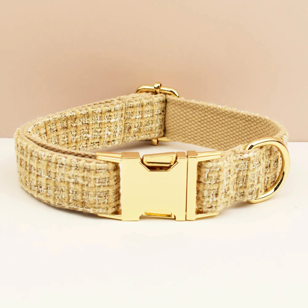 Light Khaki Dog Collar Harness And Leash Set with Custom Engraved Nameplate Personalized Pet Supplies for Dogs