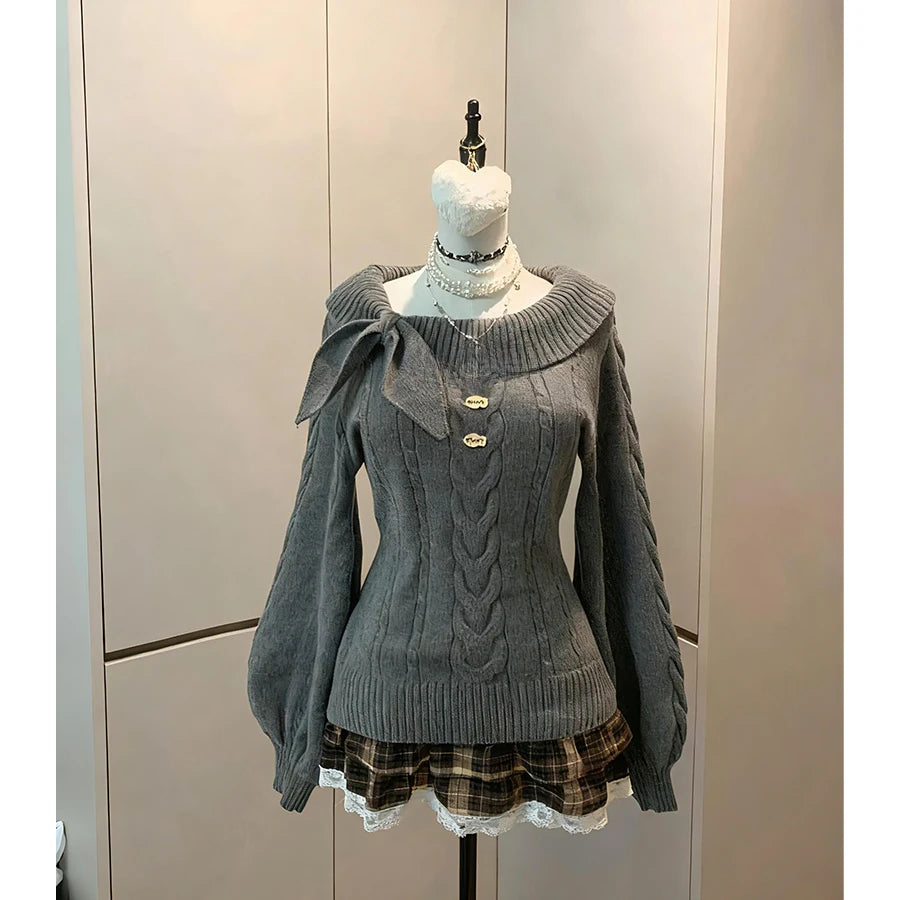Autumn Winter Woman Korean Fashion Cute Pullover Sweet 2000s Sweater Elegant Oversize Knitwears Designer Aesthetic Chic Coquette