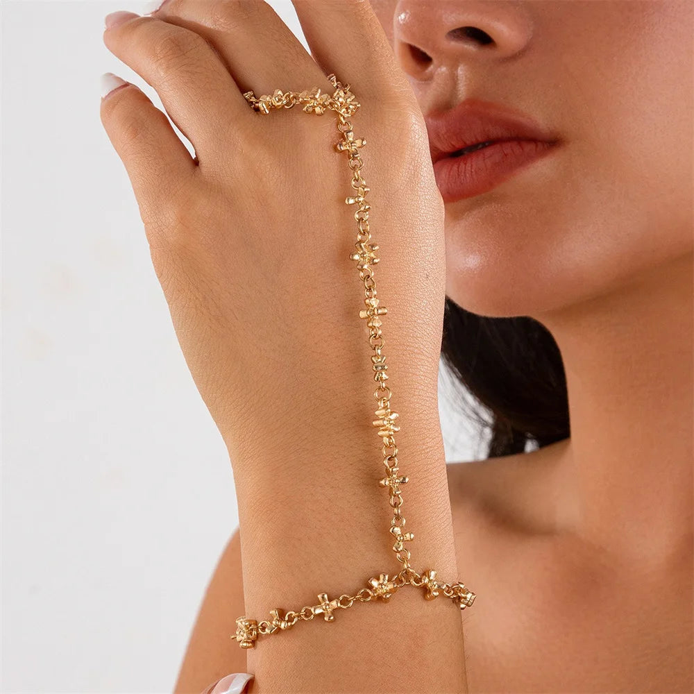 Shiny Cross Pendant Necklace for Women Fashion Daisy Molecule Chain Necklace Bracelet Statement Y2K Ins Party Jewelry Gifts 2024