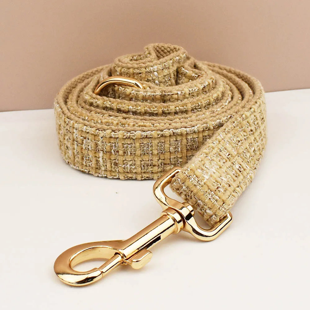 Light Khaki Dog Collar Harness And Leash Set with Custom Engraved Nameplate Personalized Pet Supplies for Dogs