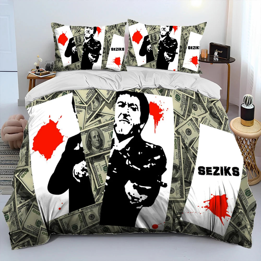 Movie Scarface Tony 3D Printing Comforter Bedding Set,Duvet Cover Bed Set Quilt Cover Pillowcase,King Queen Size Bedding Set Kid