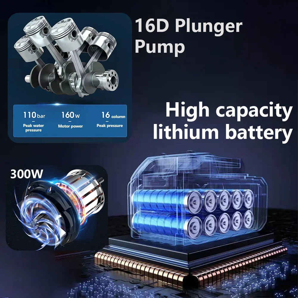 Wireless High Pressure Car Washer 30000mAh Car Wash Water Machine Gun With Li-ion Battery Self Priming Sustain Washing