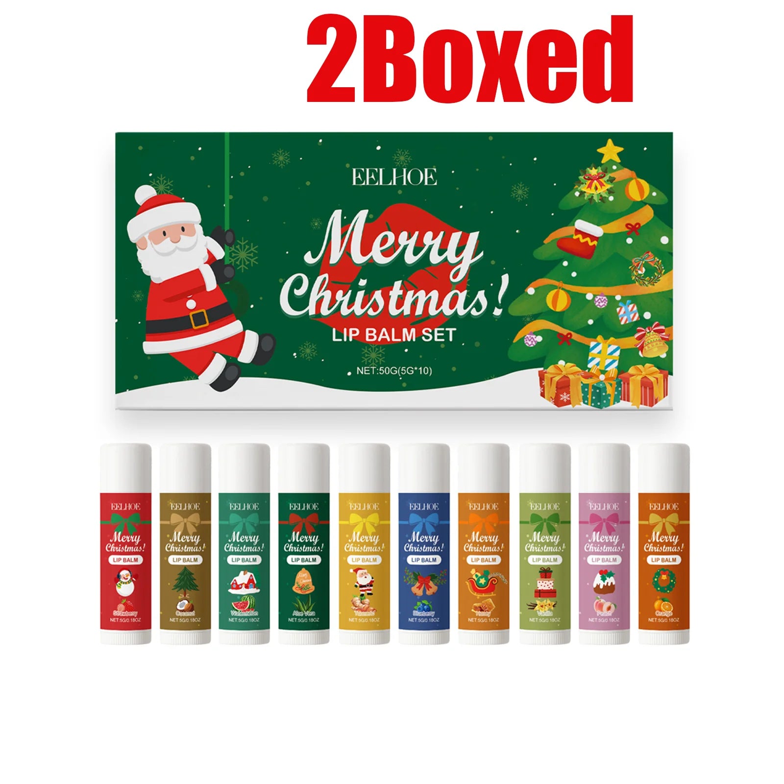 10PCS/Box Christmas Lip Moisturizing Set Deep Moisturizing Lip Color Brightening Plump Lip Care Gift Set for Women Girls