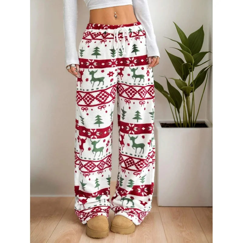 New Plush Graphic Print Comfortable Women Loose Straight Leg Pants