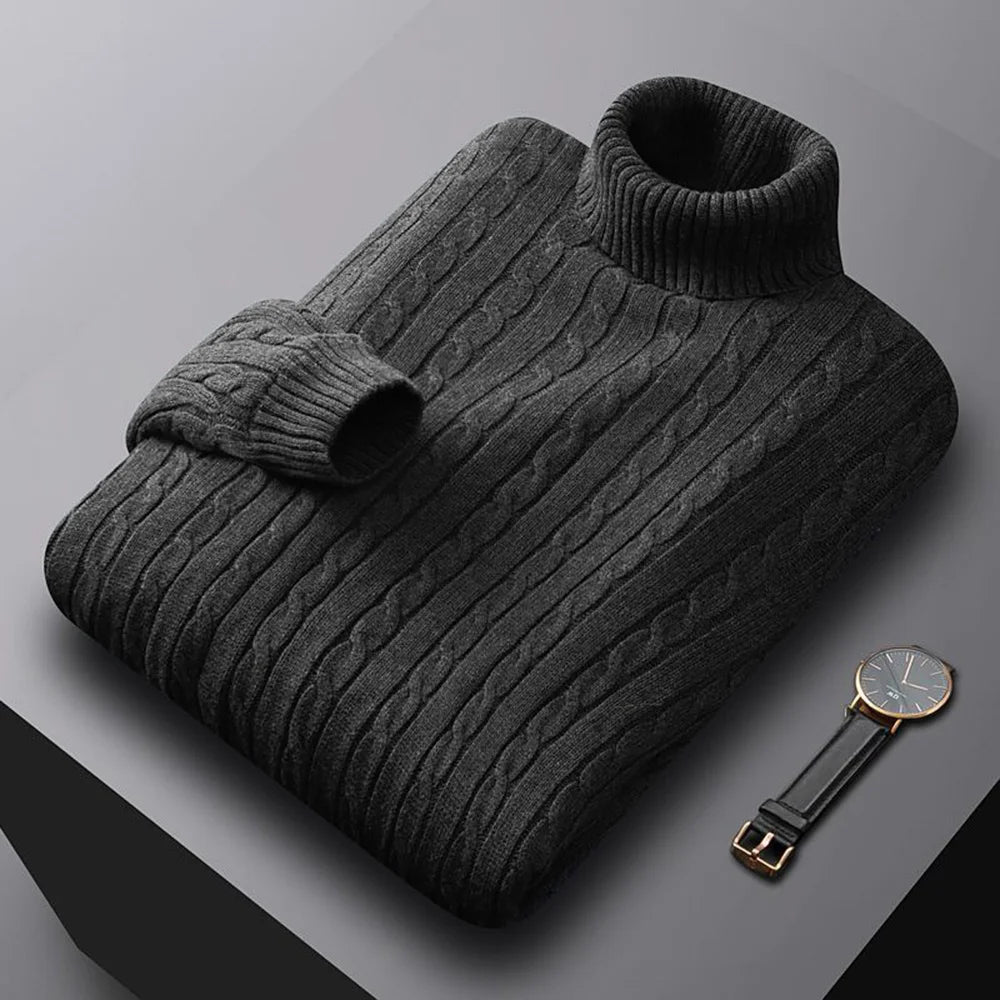New Men's Turtleneck Sweater Solid Color High Neck Pullover Knitted Sweaters Casual Elastic Sweatwear Mens Fall Winter